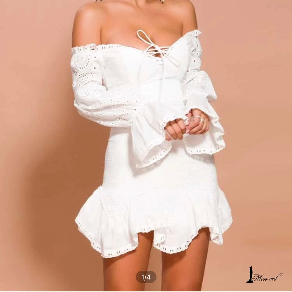 Sexy off the shoulder eyelit dress
